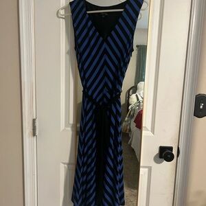 Tahari Blue and Black Chevron Midi Dress
